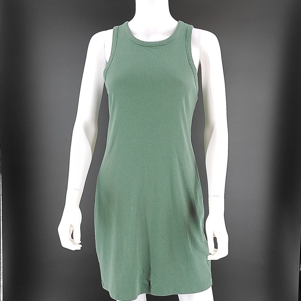 A New Day Womens Medium Sage Green Ribbed Sleeveless Mini Crew Neck Dress